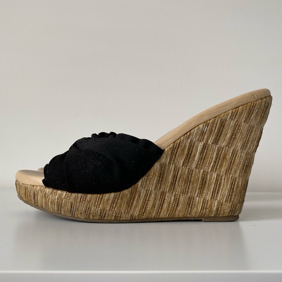 Aldo | Black Knotted Open Toe Wedges - Picture 9 of 11